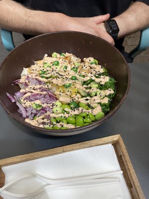 Tofu bowl with wasabi peas   at Poké Hut in Tenerife