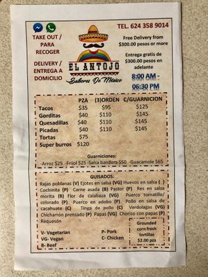 El Antojo menu at El Antojo at Joe's Deli - Maybe closed in Los Barriles