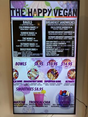 Menu at the cafe at The Happy Vegan in San Francisco