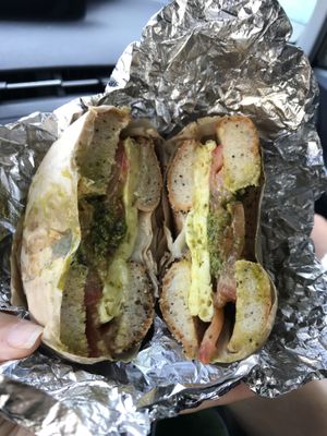 Pesto bagel at The Happy Vegan in San Francisco
