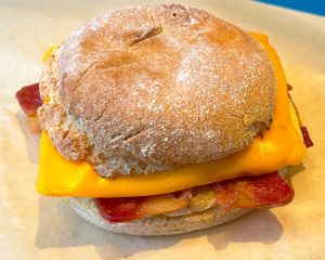 Bacon, Egg & Cheese Breakfast Sandwich at The Happy Vegan in San Francisco