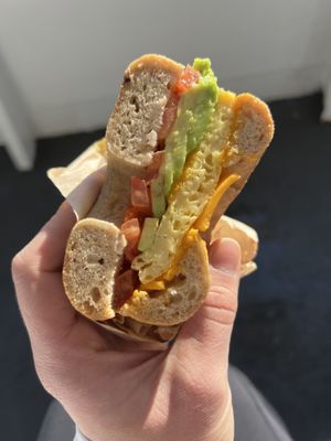 Avocado, Tomato, Just Egg, vegan Cheddar  at The Happy Vegan in San Francisco