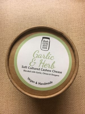 Garlic and herb soft cashew cheese at Earthfare in Glastonbury