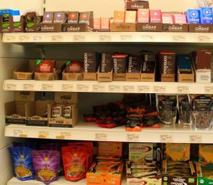 Earthfare has an extensive selection of raw vegan chocolates and treats. They also stock all the raw ingredients if you'd prefer to create your own. at Earthfare in Glastonbury