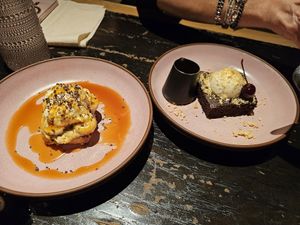 Banana pudding and Chocolate brownie at PLANTA Queen  in Coconut Grove