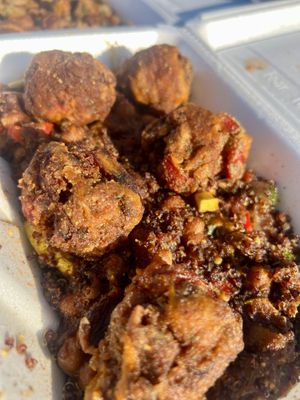 Jerk bowl with crab cakes  at Vegan Time Cafe in Stone Mountain