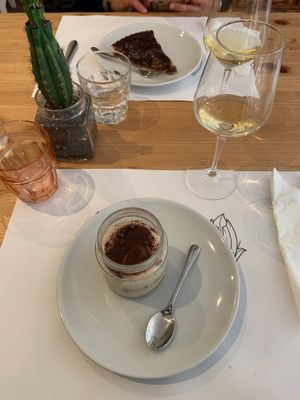 Vegamisù and chocolate and pear pie at Nativa in Rome