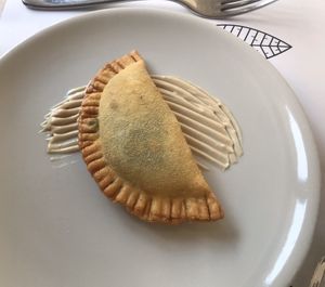 Raviolo with spinach and almond ricotta at Nativa in Rome