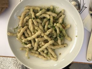 Pasta with broccoli pesto, onions and chili pepper at Nativa in Rome