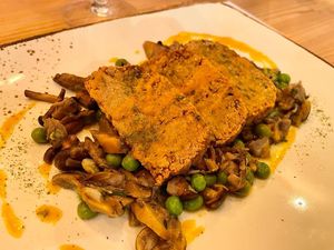 Vegan loaf with mushrooms and peas  at Nativa in Rome