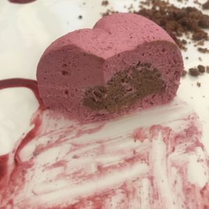 Red fruits mousse with chocolate heart  at Nativa in Rome