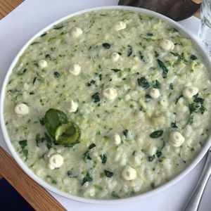 zucchini and basil risotto with lemon and "cheese" at Nativa in Rome