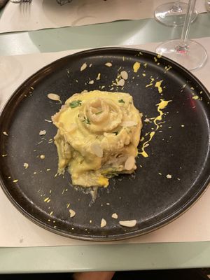 Saffron artichoke tagliatelle   at Nativa in Rome