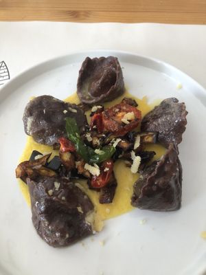 Tortelli stuffed with vegan cream cheese - yum!   at Nativa in Rome