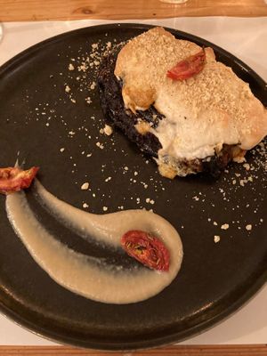 Vegan moussaka with babaganoush (gluten free!) at Nativa in Rome