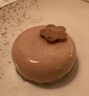 Almond chai: chai mousse, chocolate sponge cake, salted caramel with coconut milk, crispy spicy chocolate base, almond glaze  at Nativa in Rome