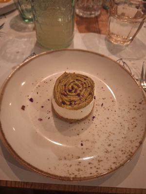 Rose-flavoured cheesecake with pistachio cream on top? Yes please! at Nativa in Rome