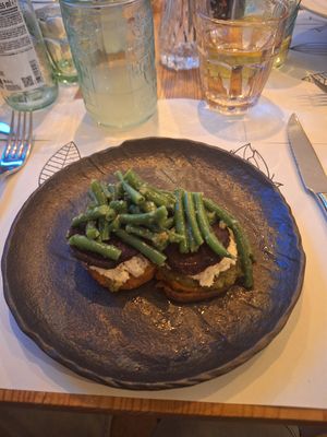 Fermented cashew cheese with beets, sweet potato and green beans.. at Nativa in Rome