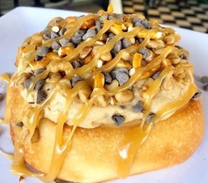 Take 5 - Peanut Butter Frosting, Pretzels, Walnuts, Chocolate Chips, and Caramel Sauce! at Cinnaholic in Tulsa