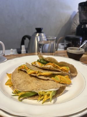 Quesadillas de squash blossoms.   at La Cabra Iluminada in San Miguel De Allende