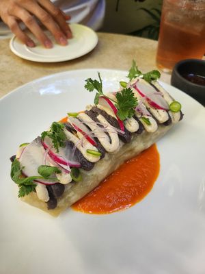 Burrito de chilaquiles at La Cabra Iluminada in San Miguel De Allende
