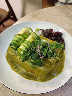 Enchiladas en salsa verde at La Cabra Iluminada in San Miguel De Allende