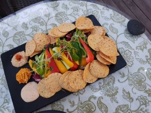 Vegetable platter. Garlic Mayo is SO GOOD. Hummus is fantastic. at Nokum Space - 공간 녹음  in Seoul