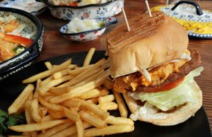Bulgogi Burger with fries and salad at Nokum Space - 공간 녹음  in Seoul