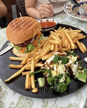 Burger with fries and homemade ketchup   at Nokum Space - 공간 녹음  in Seoul