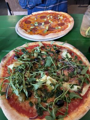 Artichoke and salami pizza   at Vegan Pizza Bar in Rotterdam