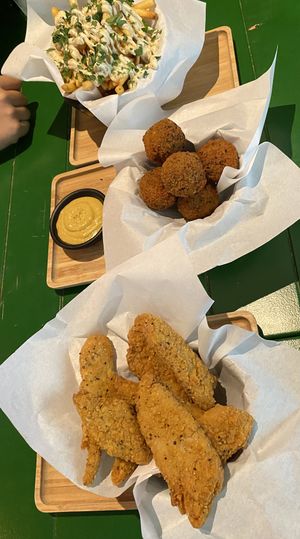 Chicken tenders, bitterballen, truffle fries😍  at Vegan Pizza Bar in Rotterdam
