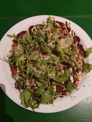 Beet carpaccio at Vegan Pizza Bar in Rotterdam