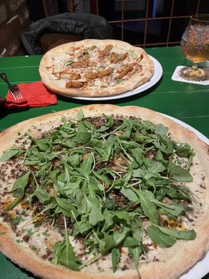 Savage Sausage up front; K-pizza in the background   at Vegan Pizza Bar in Rotterdam