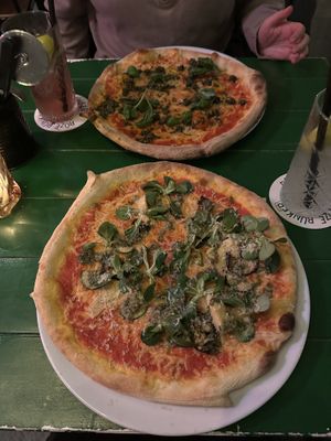 The Garden (front), Oh no, pesto! (Back)  at Vegan Pizza Bar in Rotterdam