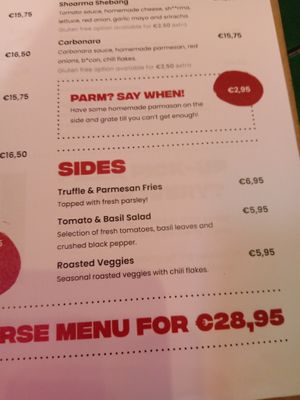 Sides menu at Vegan Pizza Bar in Rotterdam