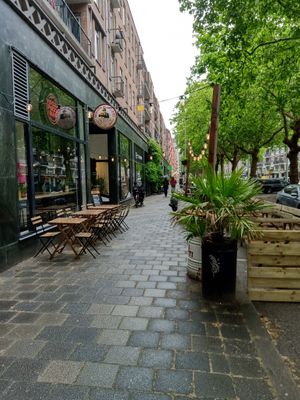 Outside the restaurant at Vegan Pizza Bar in Rotterdam