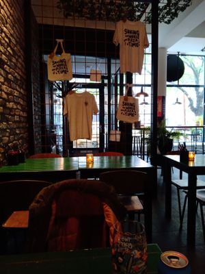 Inside the restaurant at Vegan Pizza Bar in Rotterdam