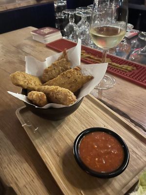 Chicken tenders with arrabbiate saucr  at Vegan Pizza Bar in Rotterdam
