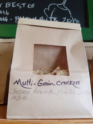 Crackers for sale at Raw Can Roll Cafe in Wayne