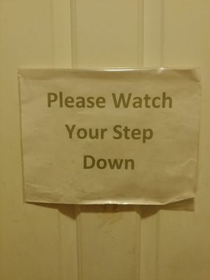 Step to get in and out of the bathroom at Raw Can Roll Cafe in Wayne