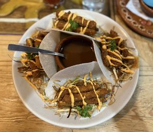 Tacos de calabaza en “tortilla” de jícama  at El México de Frida in San Luis Potosi