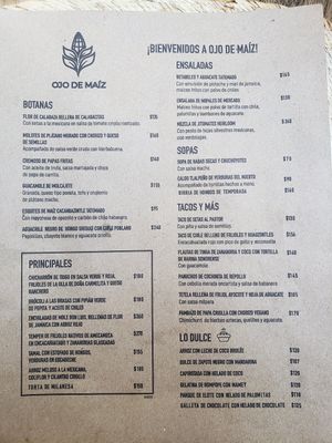 Menu - Dec 25, 2021 at Ojo de Maíz in Mexico City