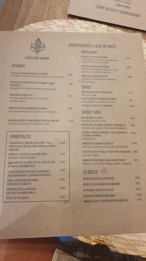 Menú exquisito. Muy variado at Ojo de Maíz in Mexico City