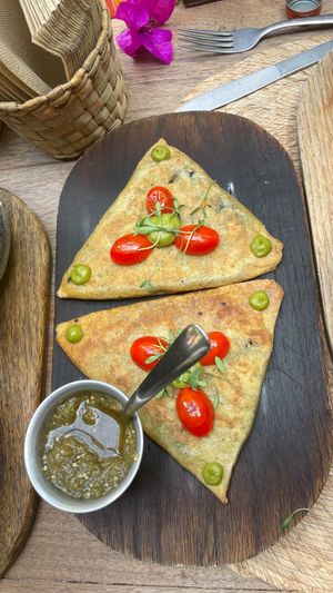 Ayocote bean stuffed tetela  at Ojo de Maíz in Mexico City