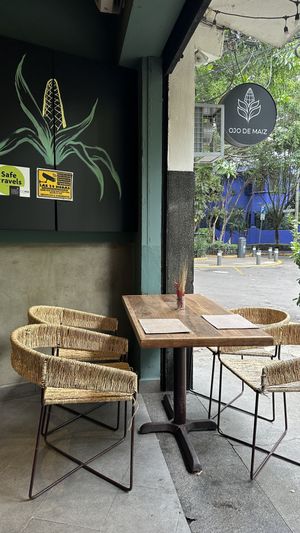 Indoor and outdoor tables  at Ojo de Maíz in Mexico City