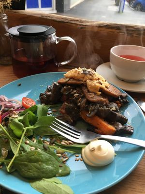 Sweet potatoe stack with mushrooms and Xmas tea at The V Hub in Swansea