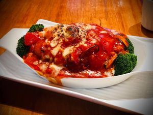 Vegetarian Baked Pork Chop Rice with Tomato 鮮茄焗豬扒飯 at Yuán Shàn SùShí 圓善素食 in Kowloon