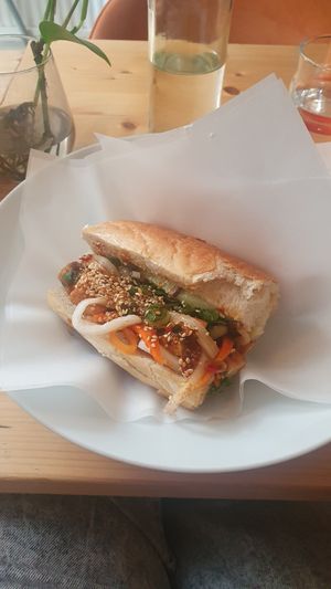 One half of the tofu banh mi at Restaurang Springrolls in Stockholm