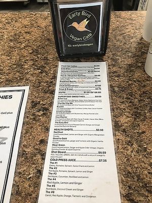 Menu at Early Bird Vegan in Tempe