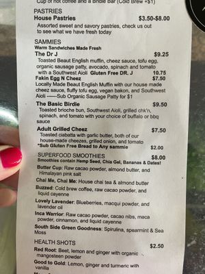 Menu  at Early Bird Vegan in Tempe